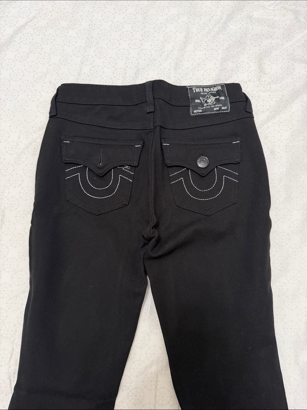 True Religion Black Women's Flare Jeans with Signature Flap Pockets